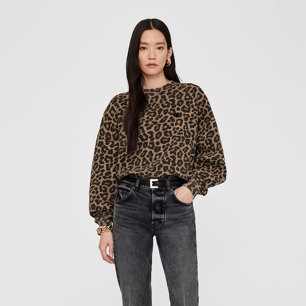 ANINE BING Miles Sweatshirt - Black And Brown Leopard