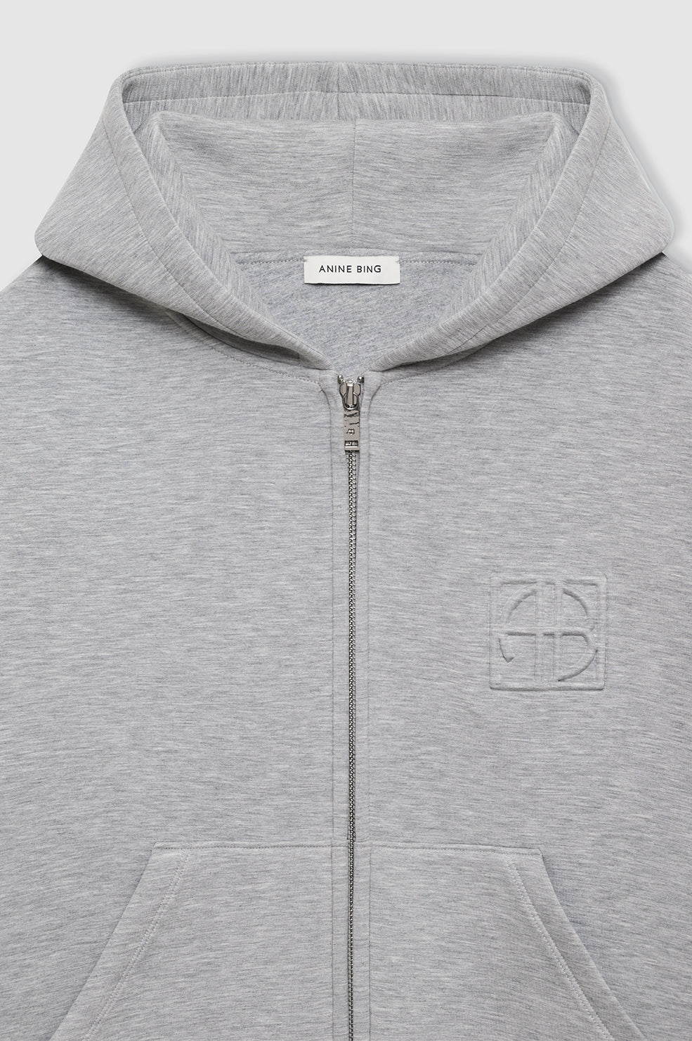 ANINE BING Bond Zip Up Hoodie Framed Monogram | Heather Grey