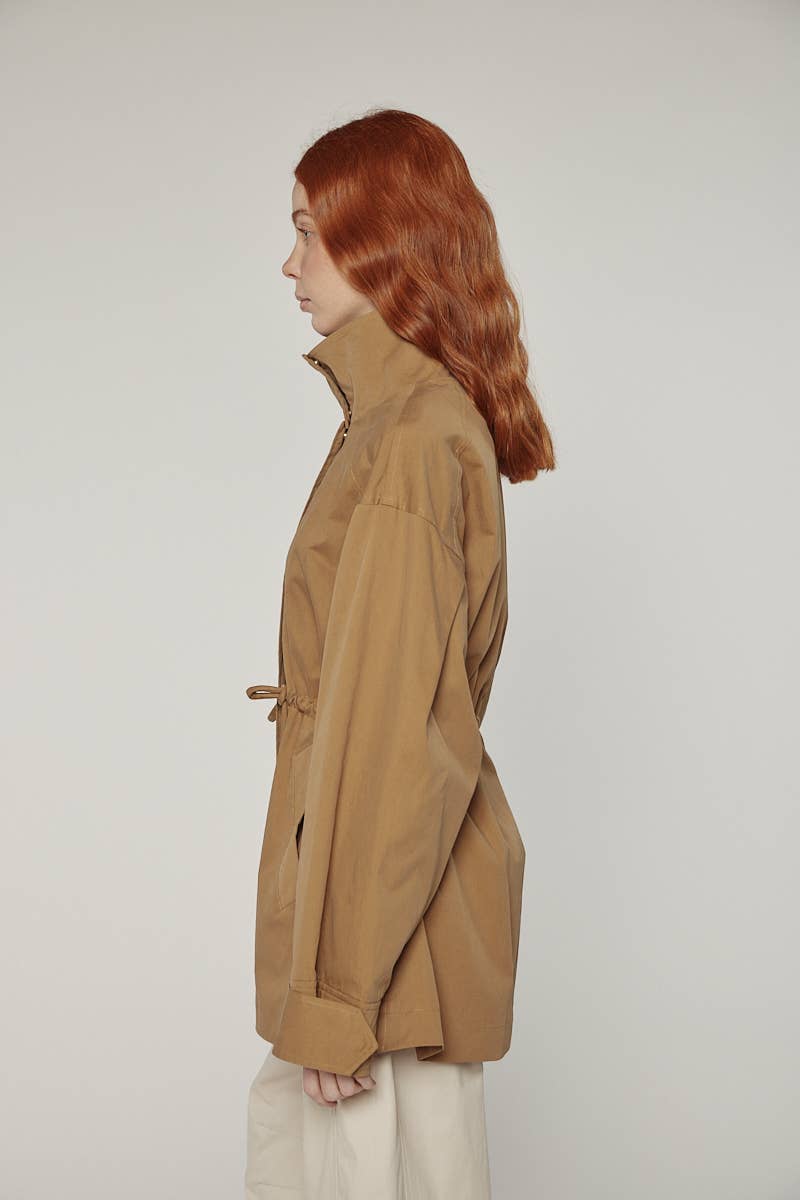Tie waist utility jacket: Khaki / Solid / M/L
