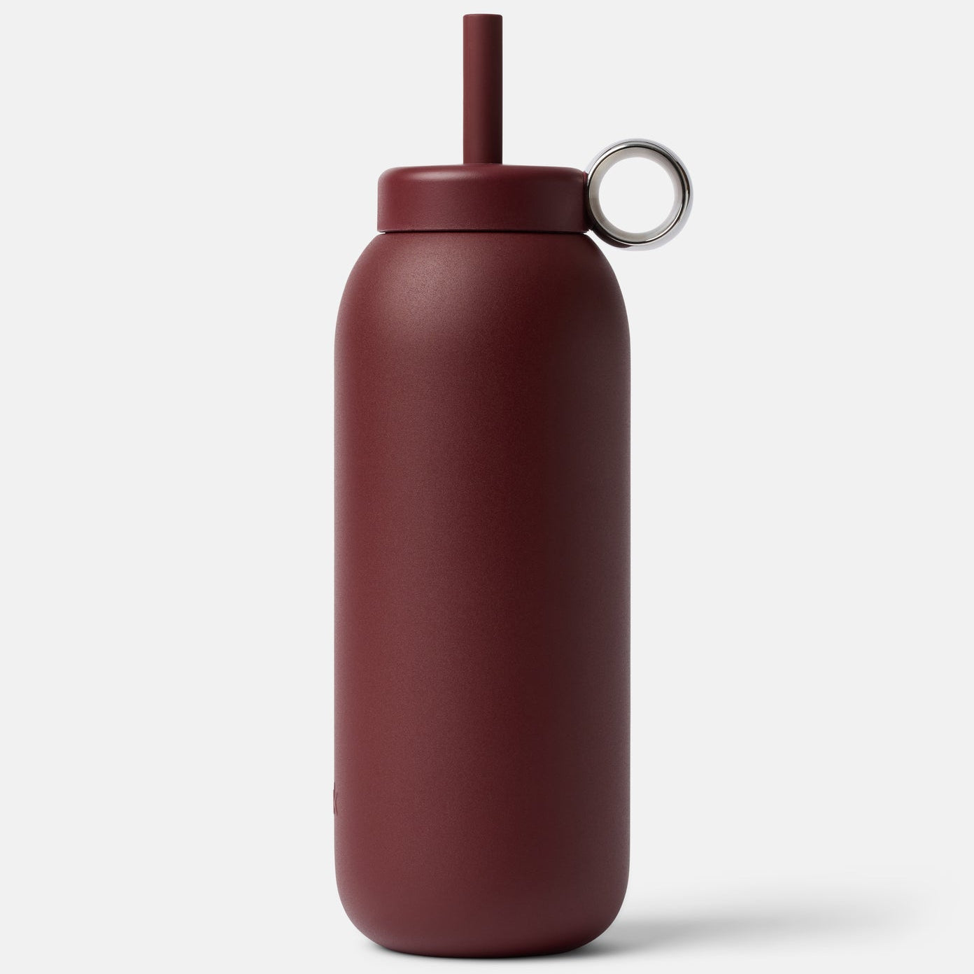 Brown water bottle with a straw lid on a white background