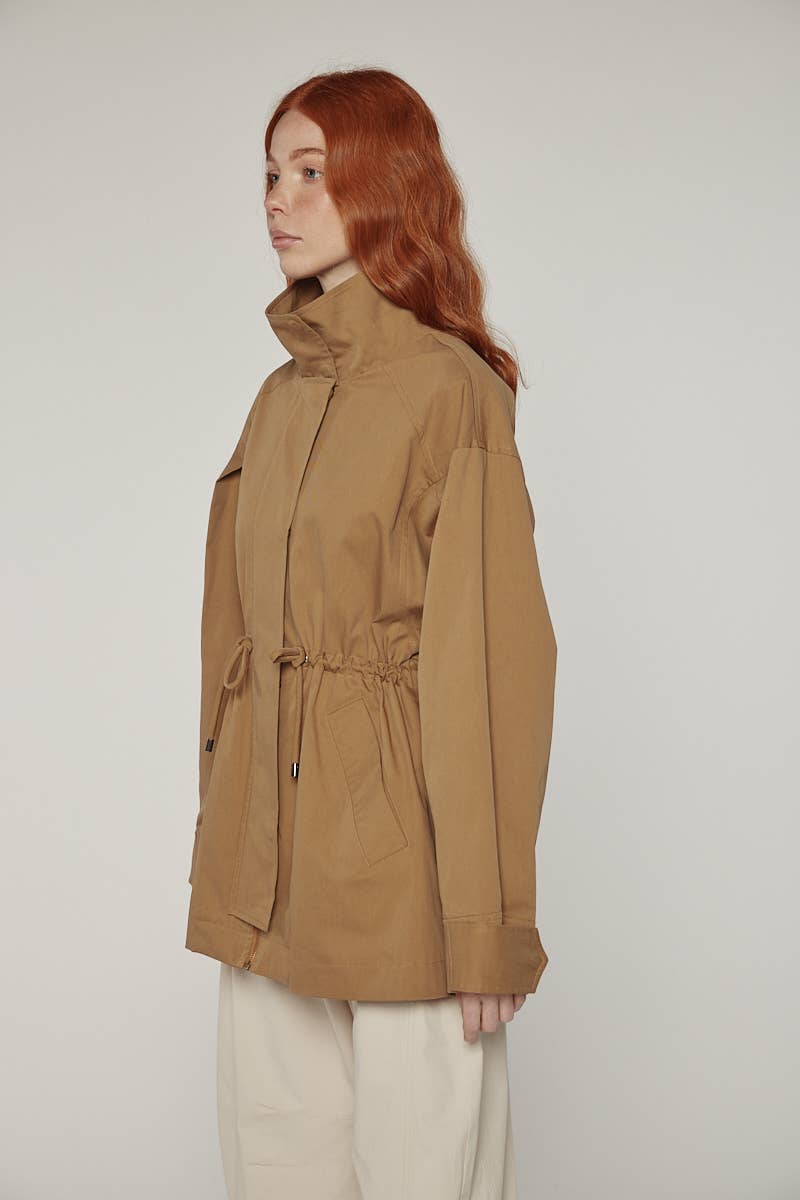 Tie waist utility jacket: Khaki / Solid / M/L