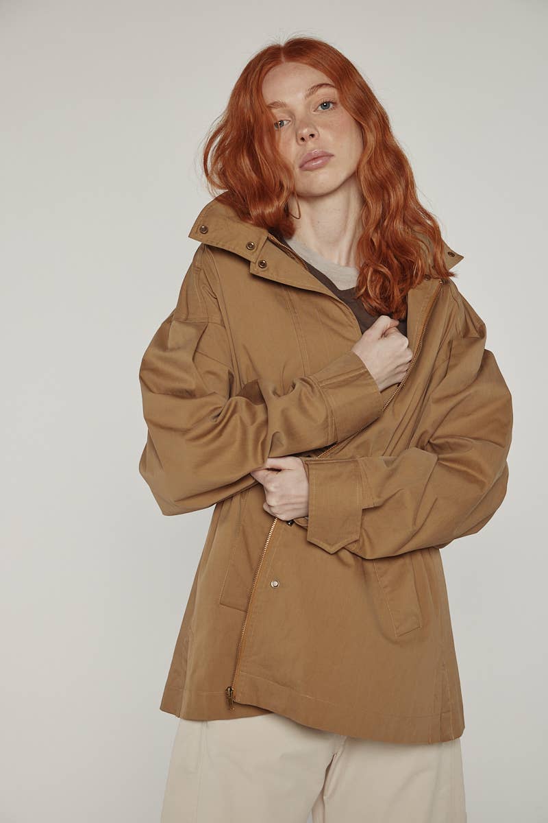 Tie waist utility jacket: Khaki / Solid / M/L