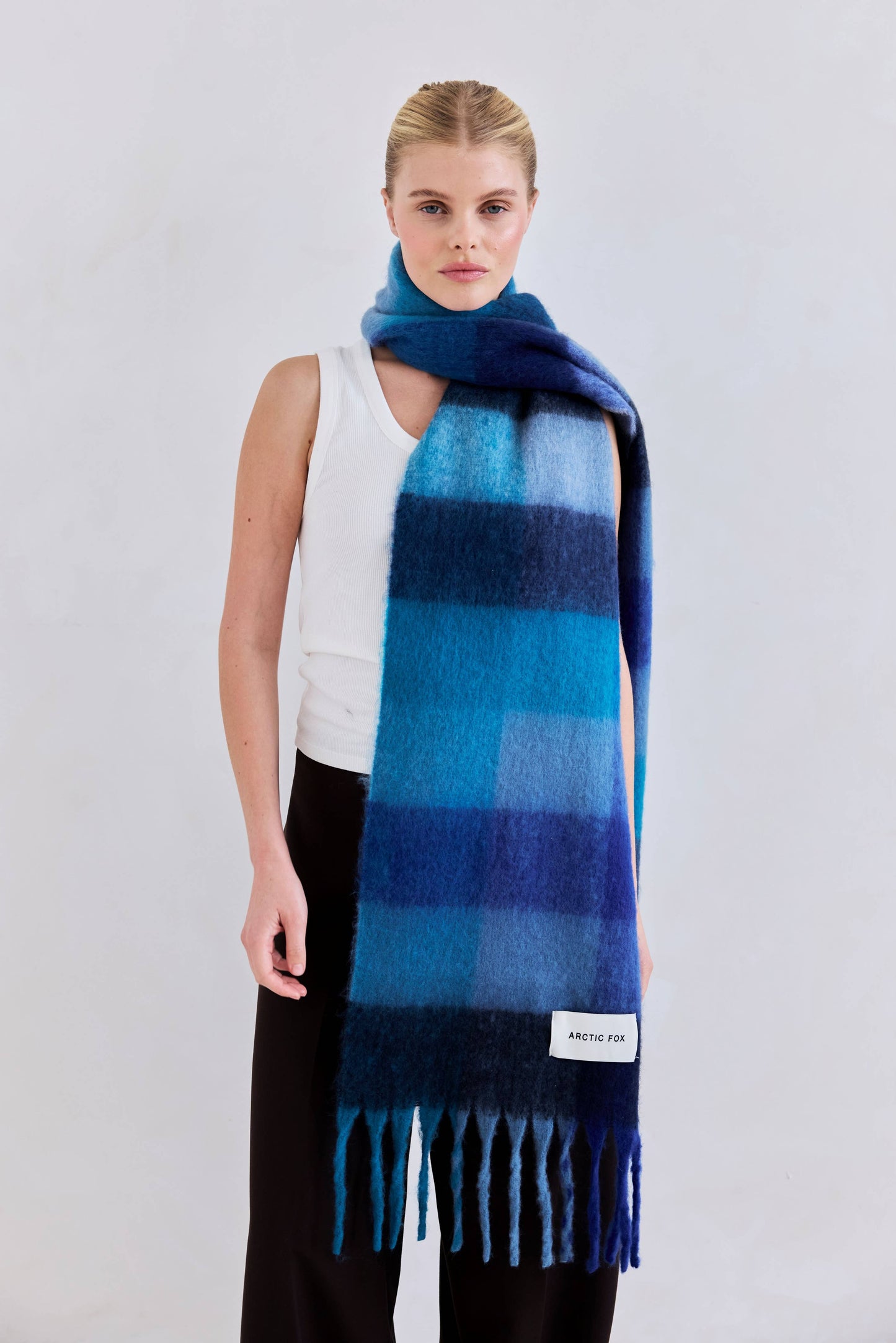 ARCTIC FOX The Reykjavik Scarf - 100% Recycled - Blue Check - FW25