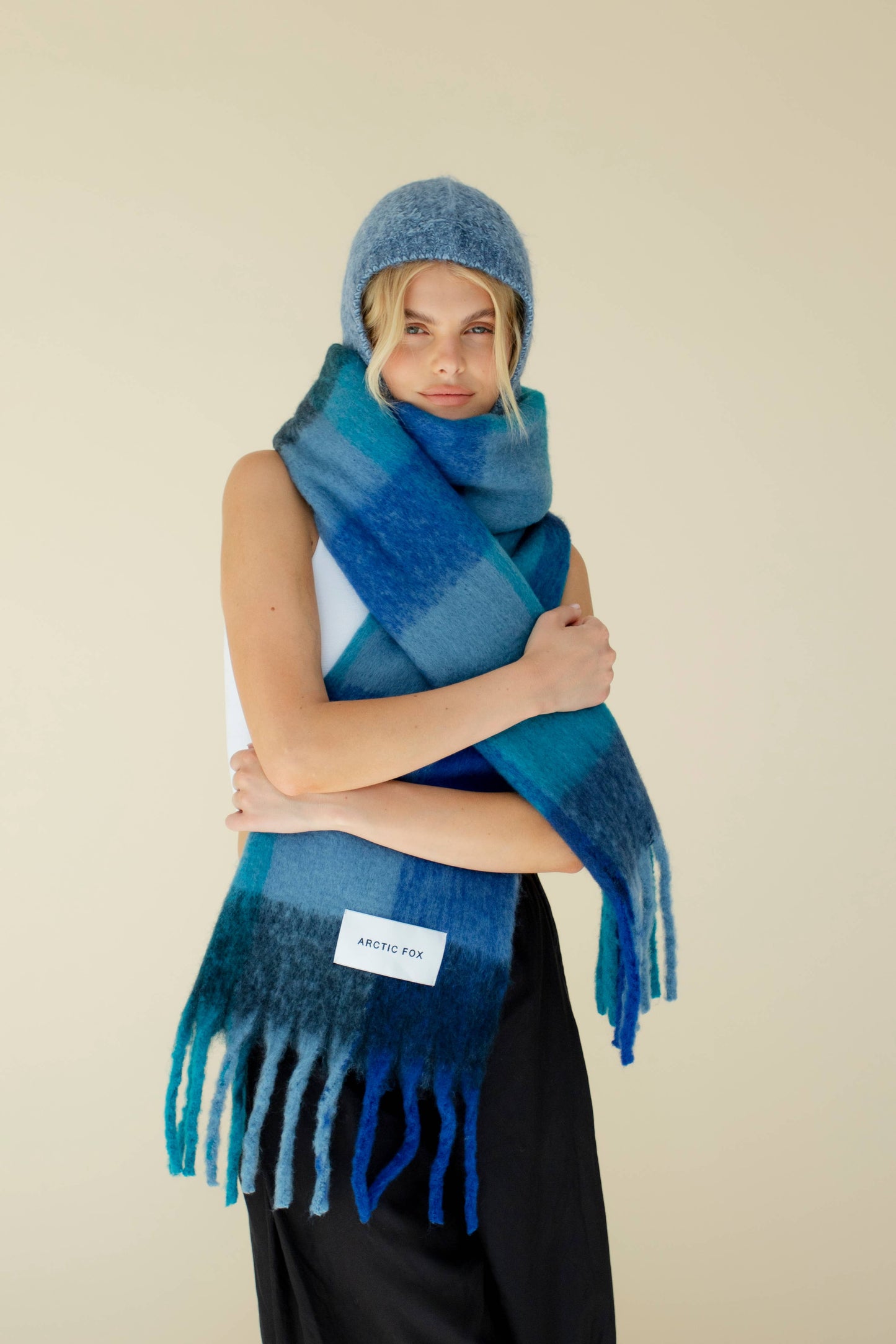 ARCTIC FOX The Reykjavik Scarf - 100% Recycled - Blue Check - FW25