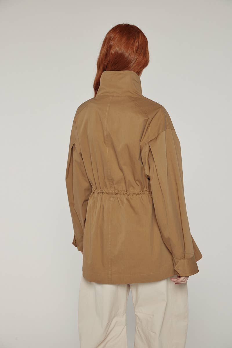Tie waist utility jacket: Khaki / Solid / M/L