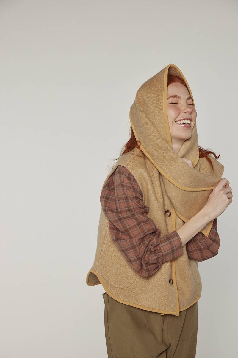 Wool-blended scarf vest: Cashews / Solid / M/L
