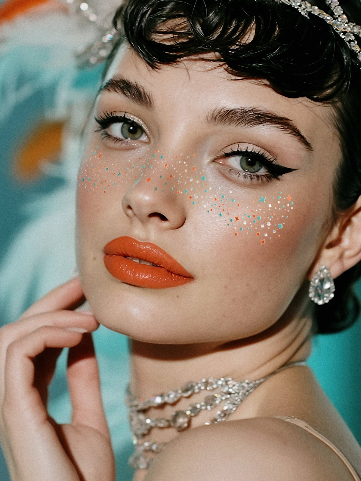 FAZIT Orange Blue Silver Glitter Halloween Makeup Tattoo