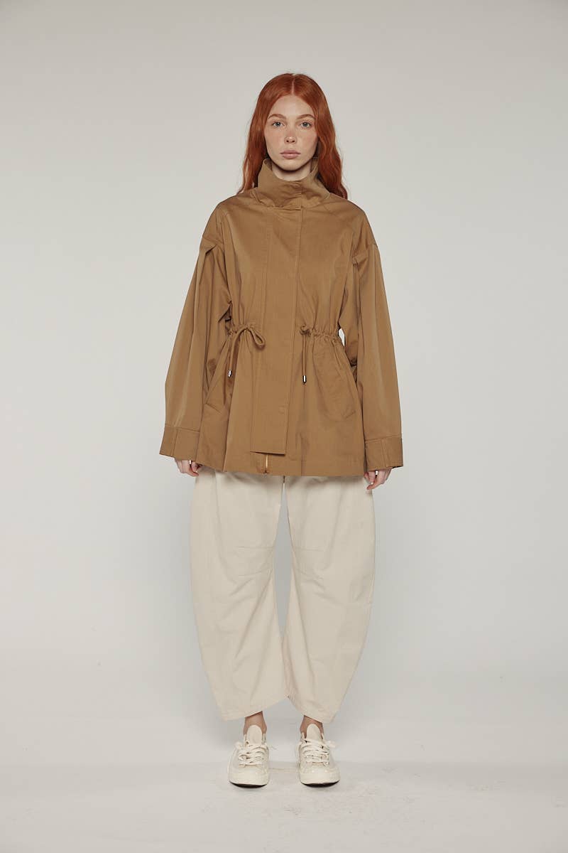 Tie waist utility jacket: Khaki / Solid / M/L