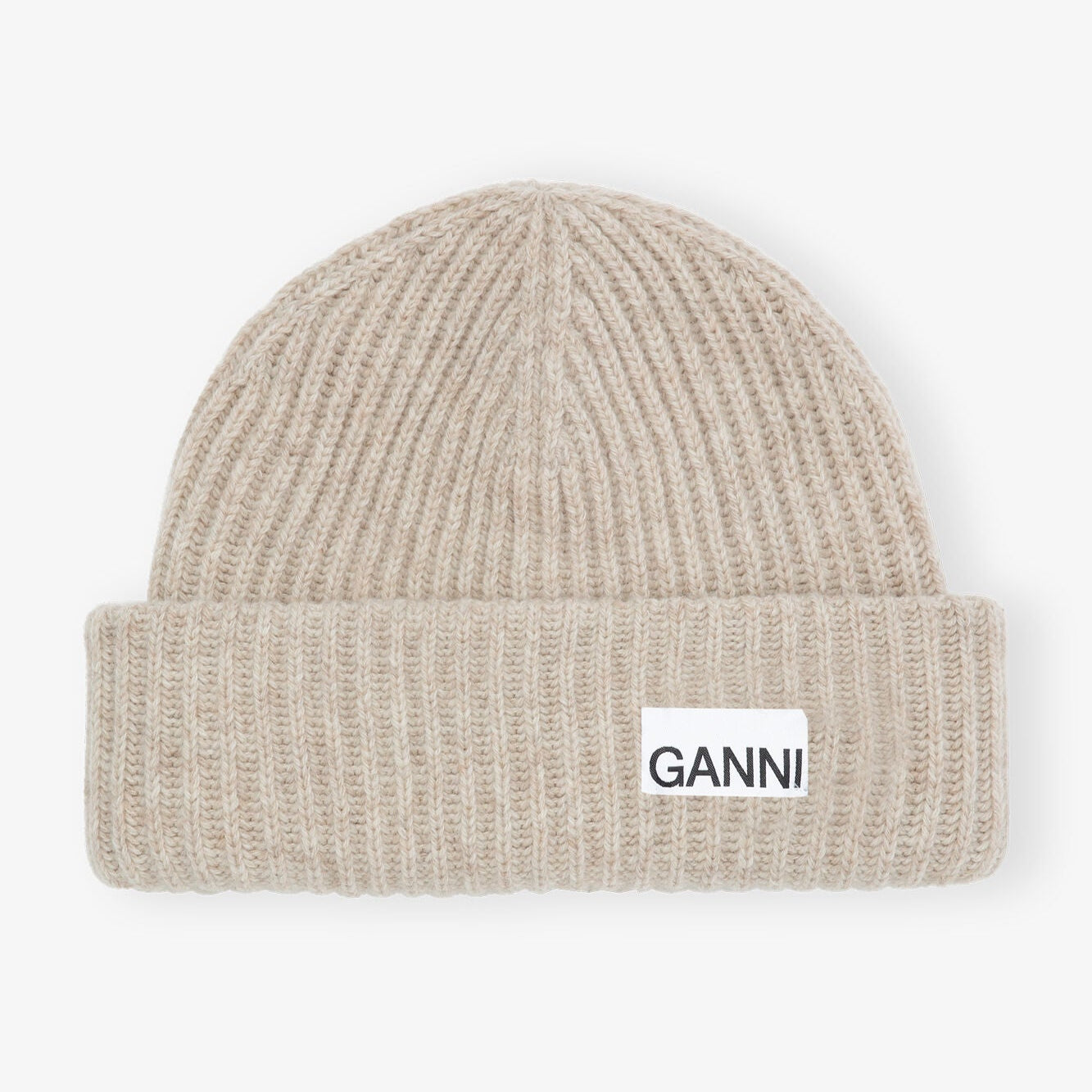 GANNI Light Structured Rib Knit Beanie | Sand