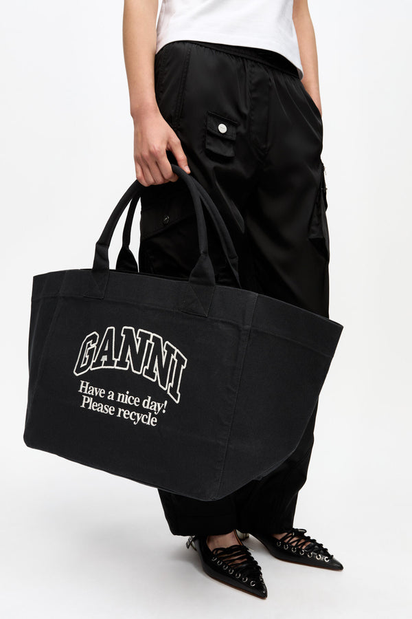 GANNI Shopper XXL Contrasted Logo Tote Bag