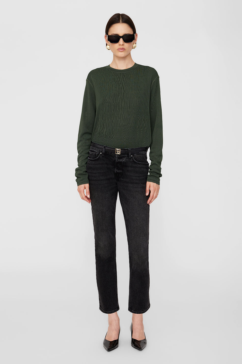 ANINE BING Giorgio Long Sleeve Sweater | Dark Olive