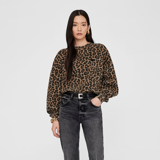 ANINE BING Miles Sweatshirt - Black And Brown Leopard