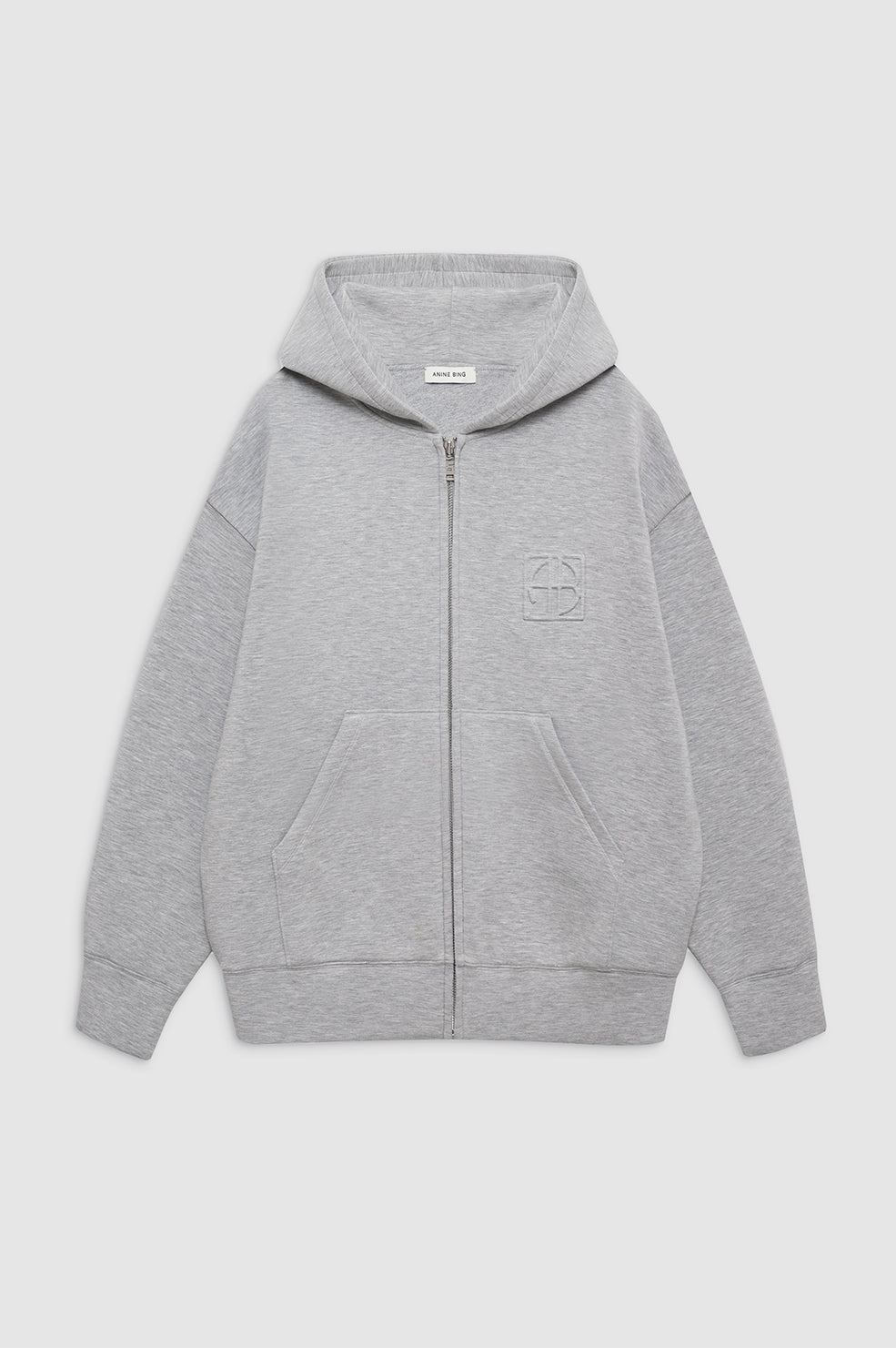 ANINE BING Bond Zip Up Hoodie Framed Monogram | Heather Grey