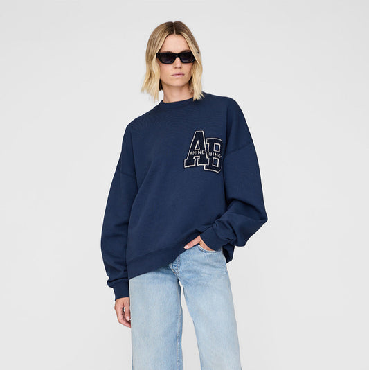 ANINE BING 	Miles Oversized Sweatshirt Letterman | Washed Navy