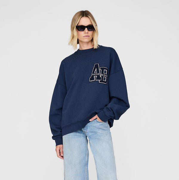 ANINE BING 	Miles Oversized Sweatshirt Letterman | Washed Navy
