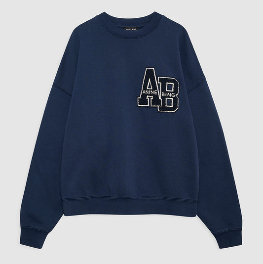 ANINE BING 	Miles Oversized Sweatshirt Letterman | Washed Navy
