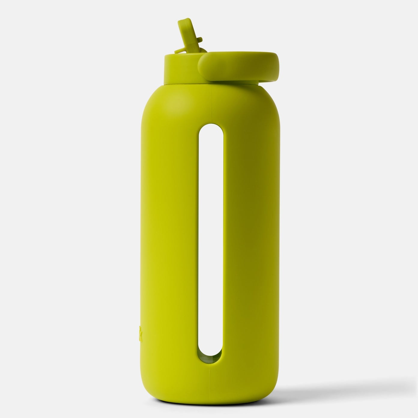 Green water bottle with a straw lid 
