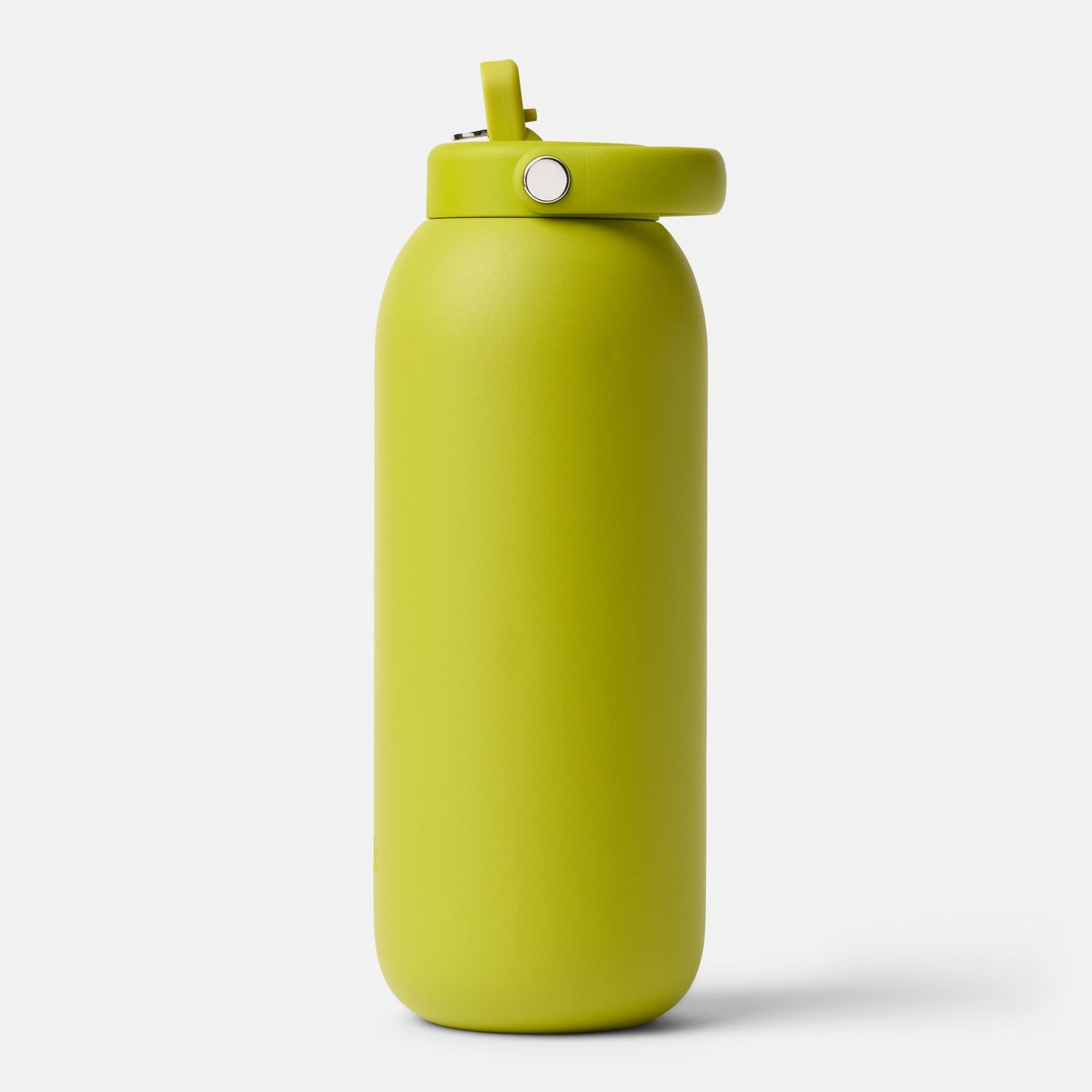 Yellow water bottle with a white background
