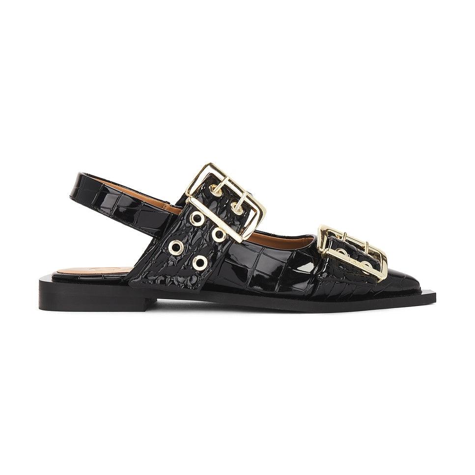 【送関込】Ganni☆Crocodile print patent leather ballerinas GANNI Buckle Ballerina Shoes | Black Patent Croco – Shop