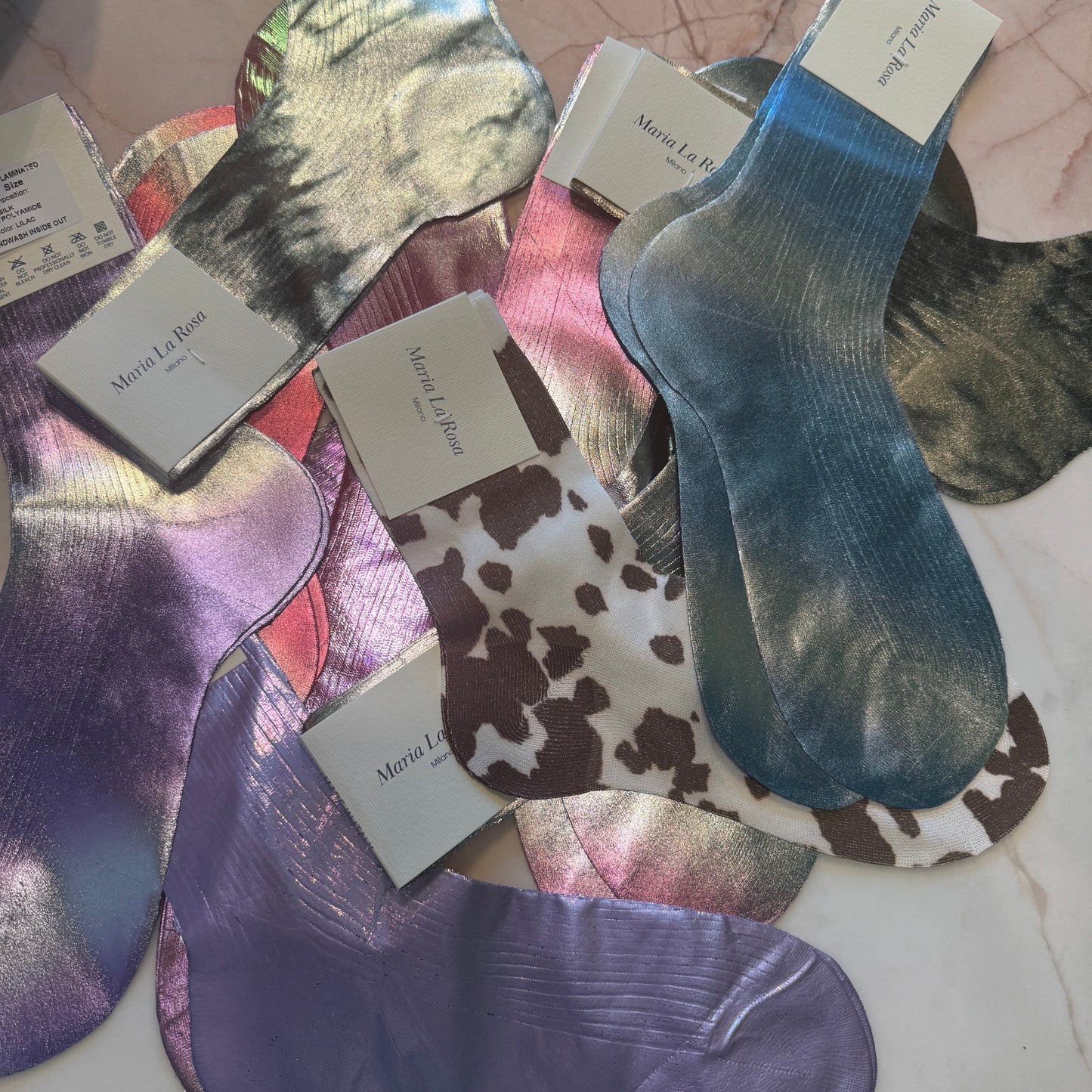 laminate sparkly metallic crew socks