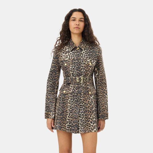 GANNI Leopard Print Foil Denim Dress | Leopard