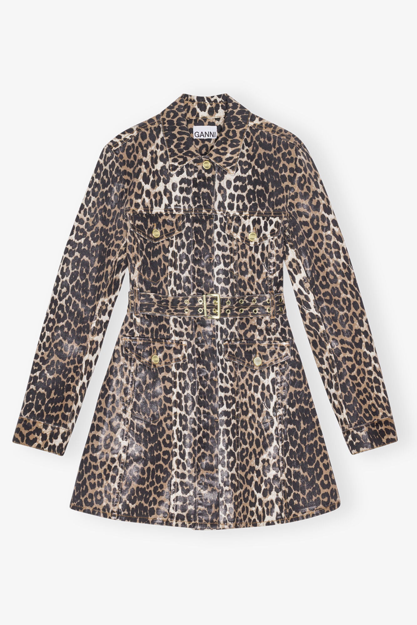 GANNI Leopard Print Foil Denim Dress | Leopard