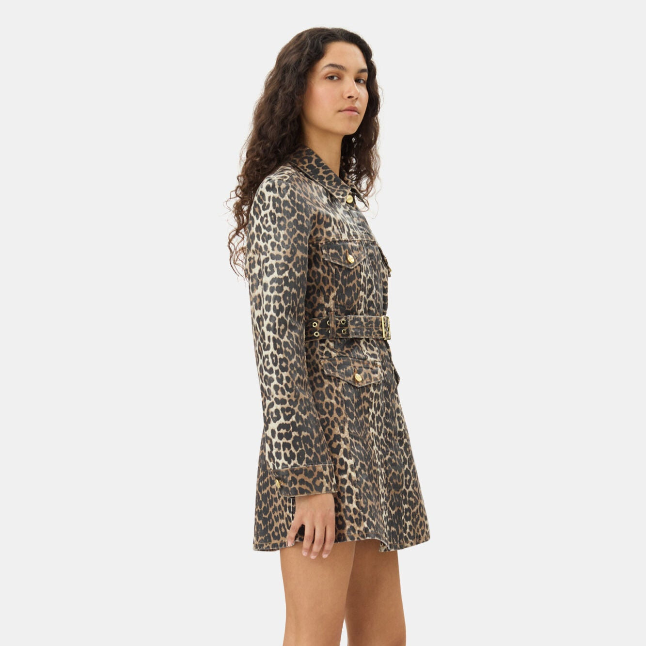 GANNI Leopard Print Foil Denim Dress | Leopard