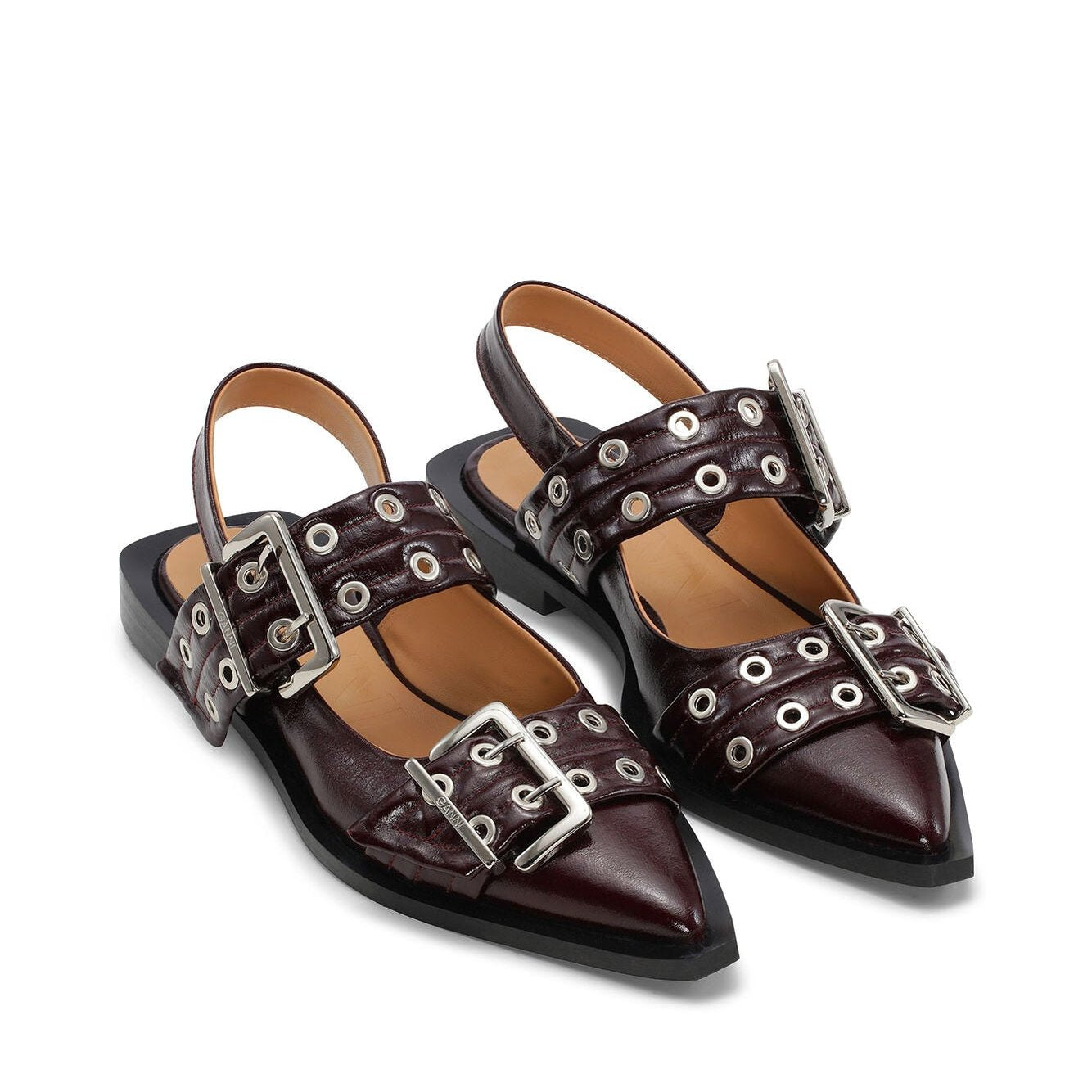 GANNI Buckle Ballerina Shoes | Burgundy