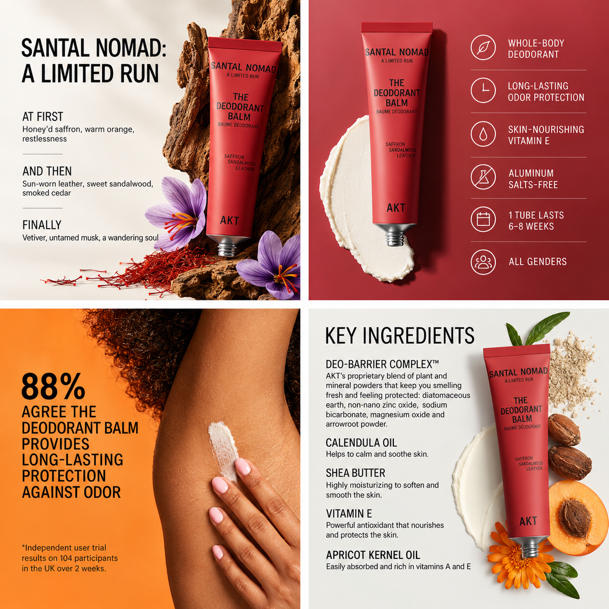 AKT Santal Nomad deodorant balm saffron sandalwood and leather scent