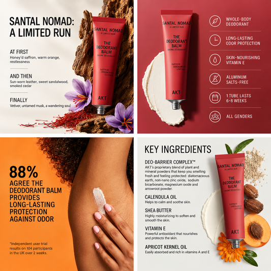 AKT Santal Nomad deodorant balm saffron sandalwood and leather scent