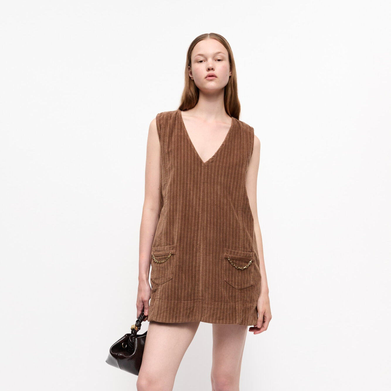 GANNI Rain Drum Brown Corduroy Mini Dress