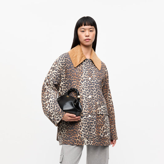 GANNI Printed Canvas Midi Jacket | Leopard