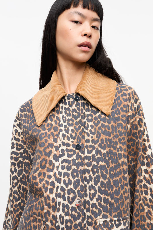 GANNI Printed Canvas Midi Jacket | Leopard