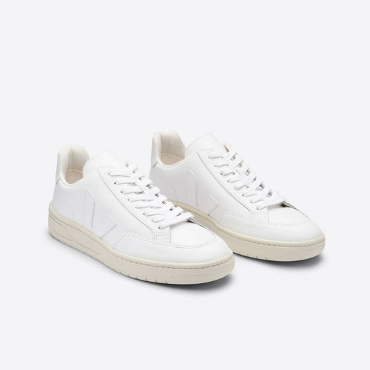 VEJA V-12 Leather Sneakers | Extra White/White