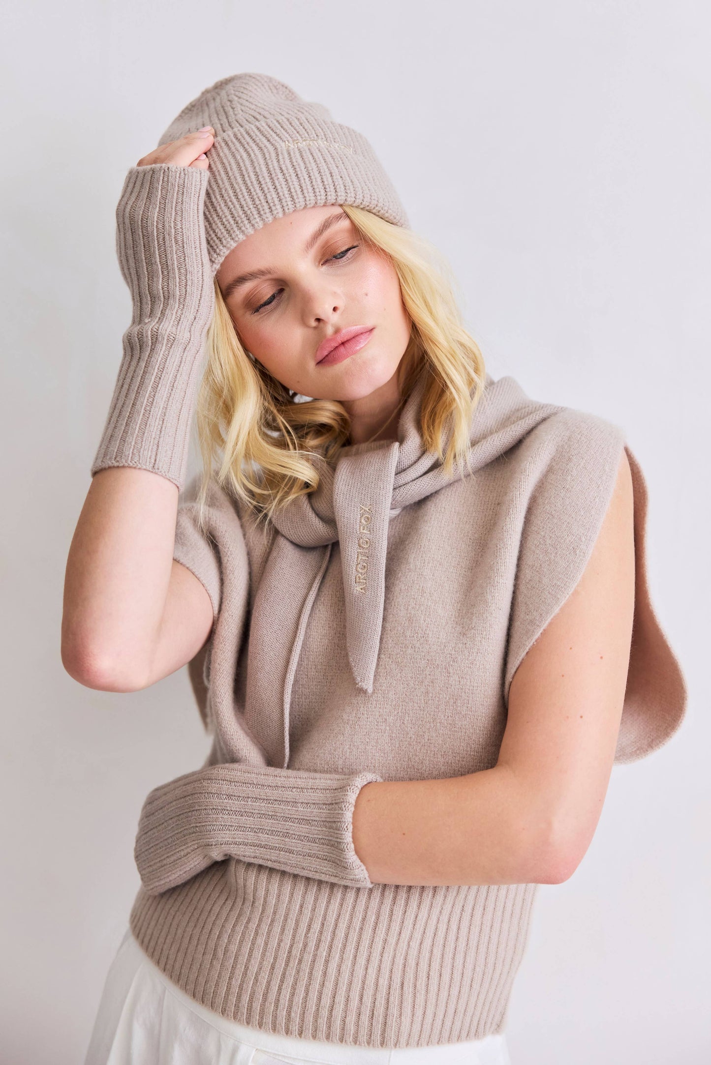 ARCTIC FOX Merino Wool Triangle Scarf - Soft Taupe - FW25