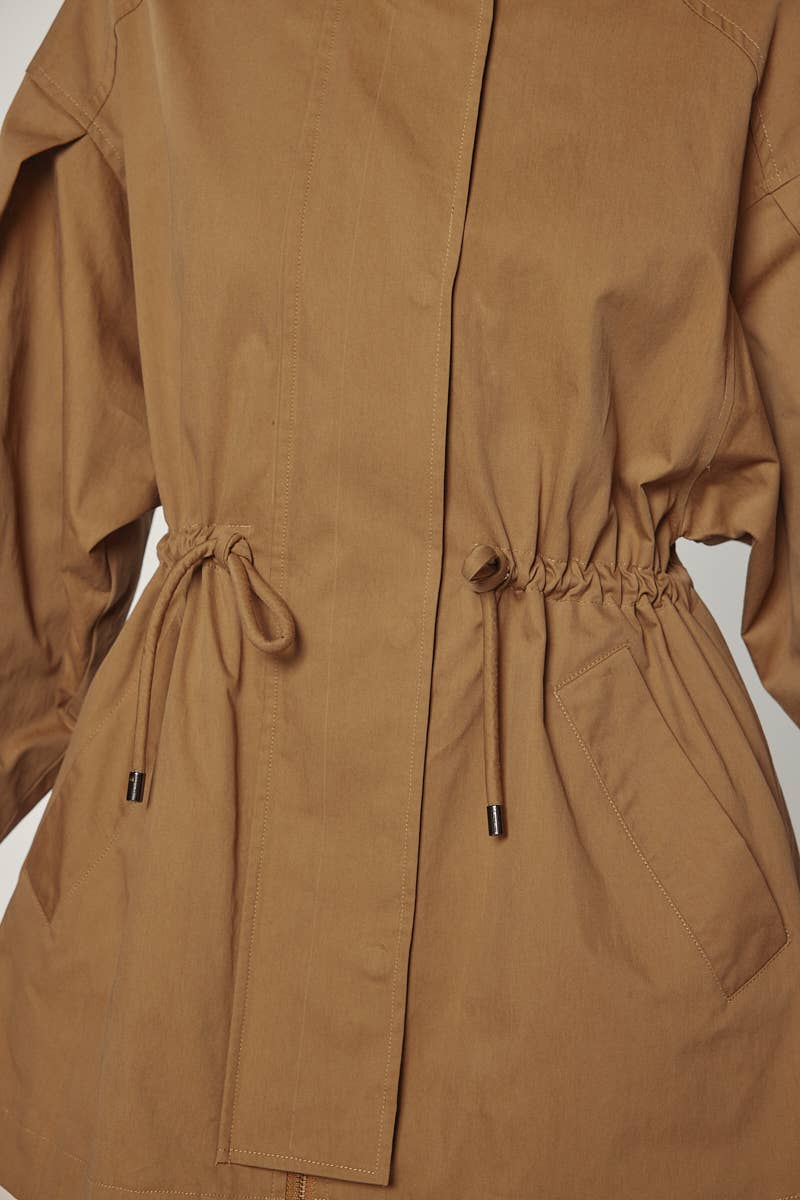 Tie waist utility jacket: Khaki / Solid / M/L