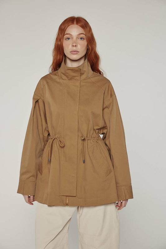 Tie waist utility jacket: Khaki / Solid / M/L