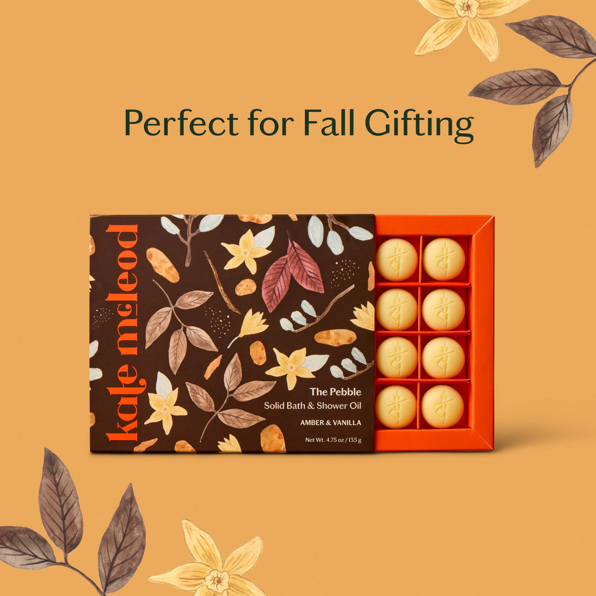 KATE MCLEOD Amber & Vanilla Pebble | Deep Moisturizing Bath & Shower Oil: Tray of 20