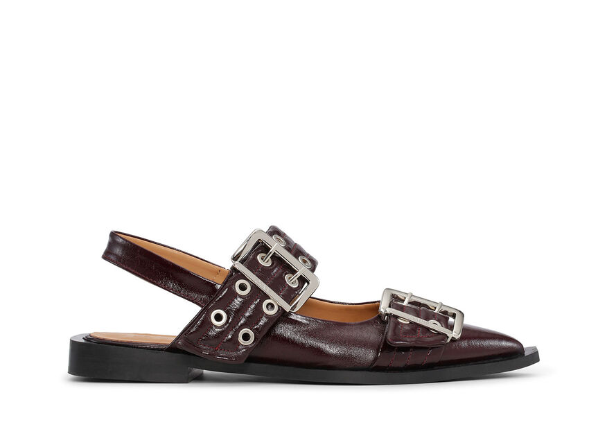 GANNI Buckle Ballerina Shoes | Burgundy