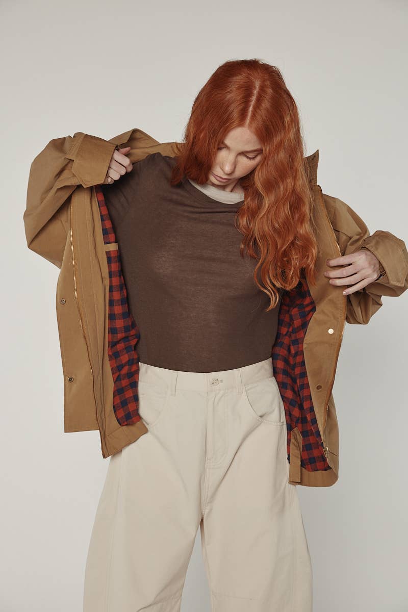 Tie waist utility jacket: Khaki / Solid / M/L