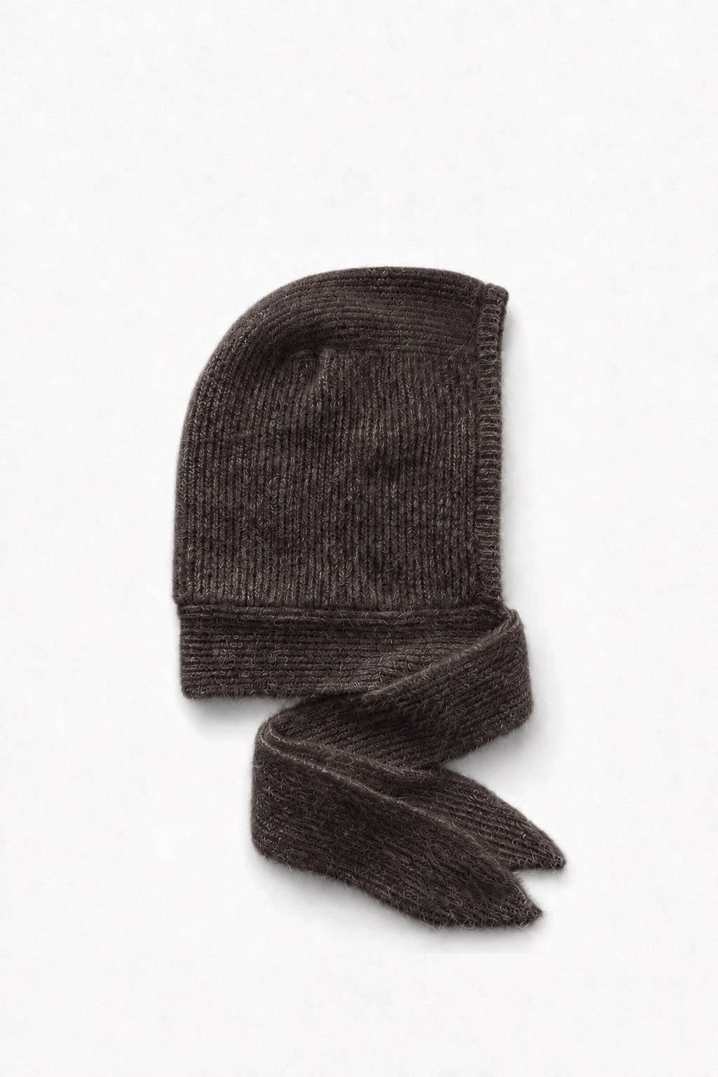 Arctic Fox Knit Bonnet with ties in Dark Brown