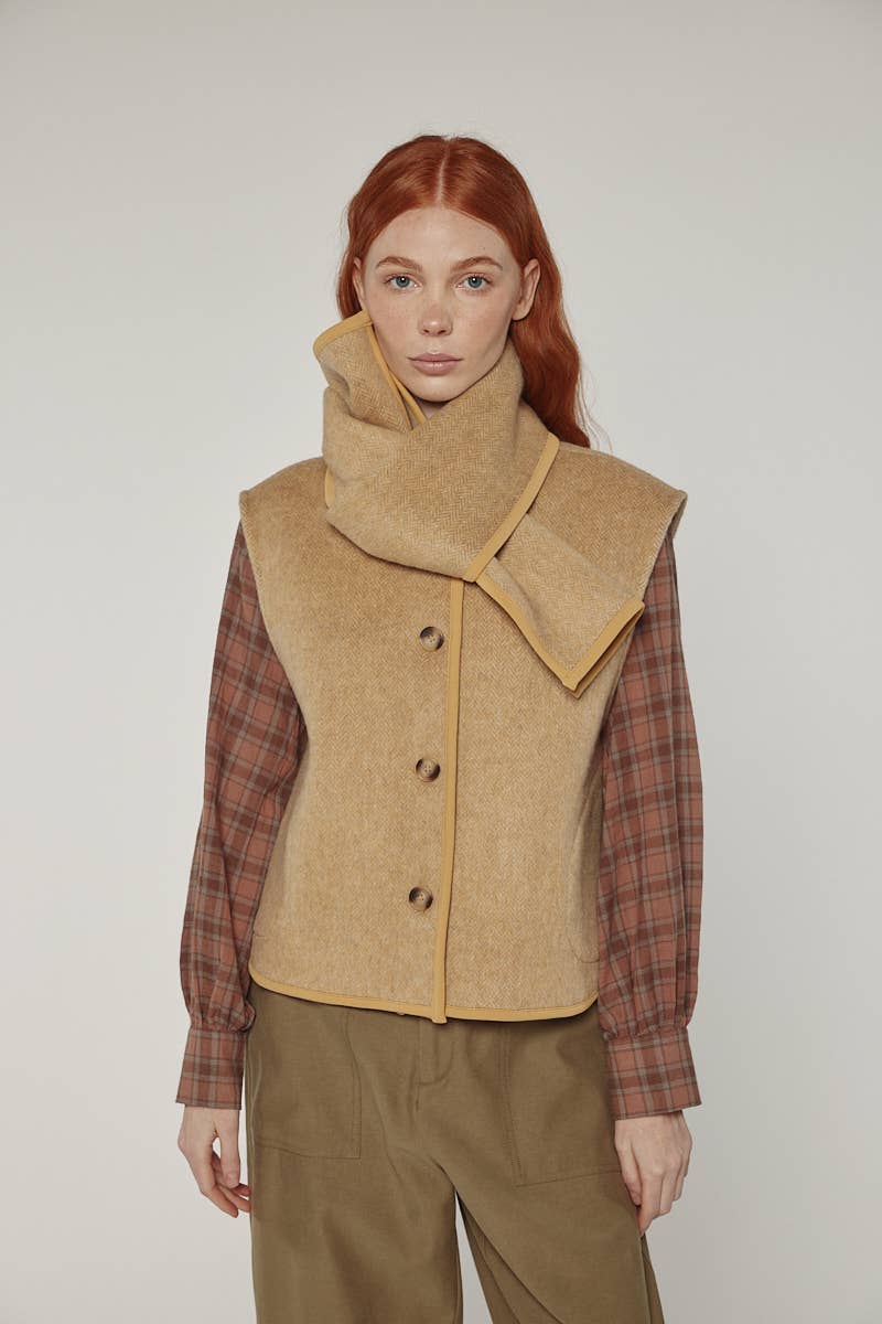 Wool-blended scarf vest: Cashews / Solid / M/L