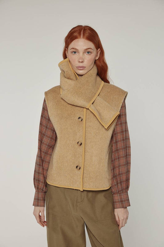 Wool-blended scarf vest: Cashews / Solid / M/L