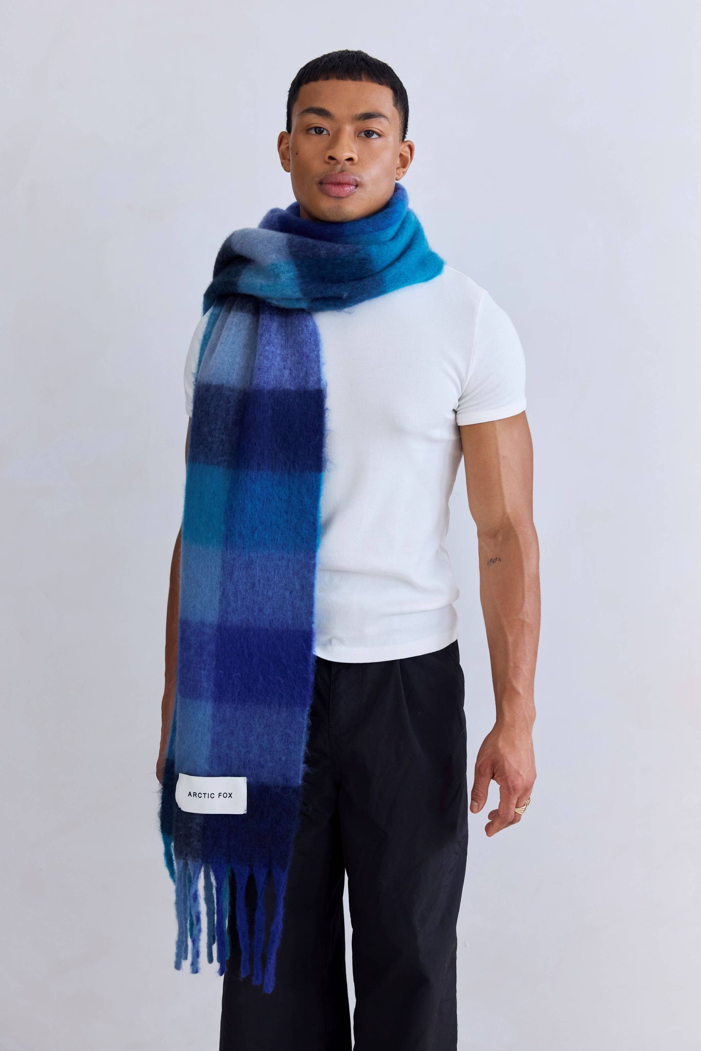 ARCTIC FOX The Reykjavik Scarf - 100% Recycled - Blue Check - FW25