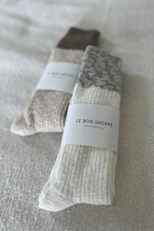 LE BON SHOPPE Color Block Cottage Socks | White Linen/Ht. Grey