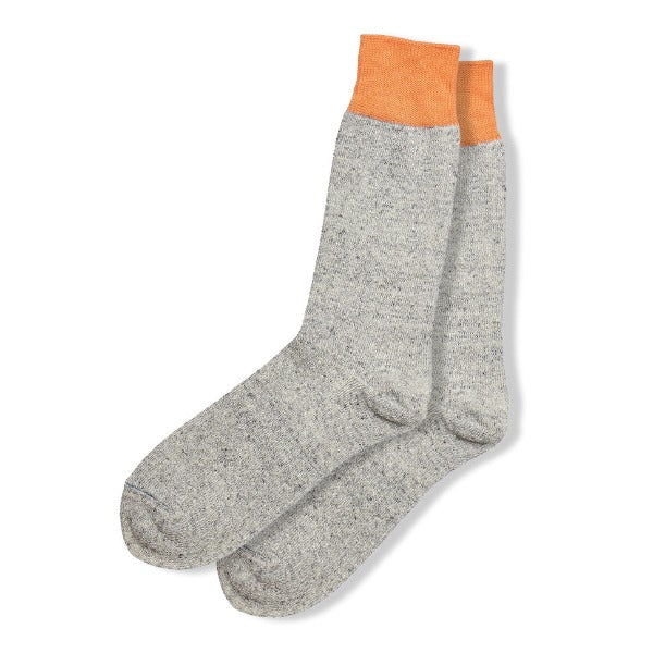RoToTo Double Face Crew Socks Silk & Cotton | Orange/Gray
