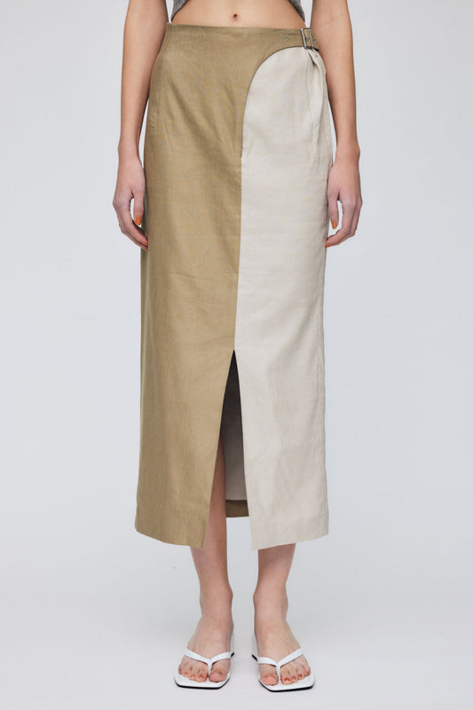 MOUSSY High Rise 2 Color Skirt | Beige