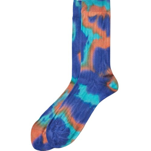 RoToTo Tie Dye Formal Crew Socks | Blue/Orange/Turtle